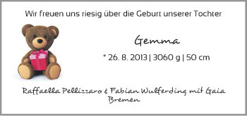 Babyanzeige von Gemma  von WESER-KURIER