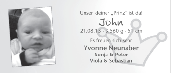 Babyanzeige von John  von WESER-KURIER