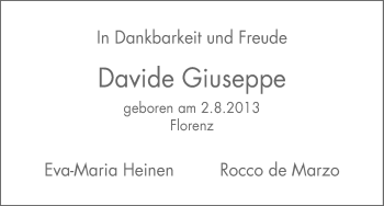 Babyanzeige von Davide Giuseppe  von WESER-KURIER