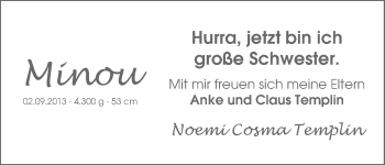 Babyanzeige von Minou  von WESER-KURIER