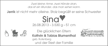 Babyanzeige von Sina Blumenthal von WESER-KURIER