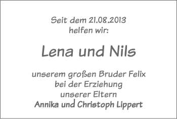 Babyanzeige von Lena und Nils Lippert von WESER-KURIER