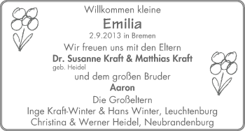 Babyanzeige von Emilia  von WESER-KURIER