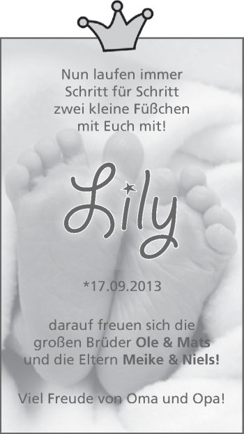 Babyanzeige von Lily  von WESER-KURIER