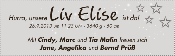 Babyanzeige von Liv Elise Prüß von WESER-KURIER
