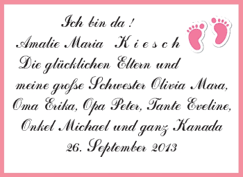 Babyanzeige von Amalie Maria Kiesch von WESER-KURIER