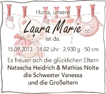 Babyanzeige von Laura Marie Heidrich von WESER-KURIER