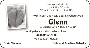 Babyanzeige von Glenn  von WESER-KURIER