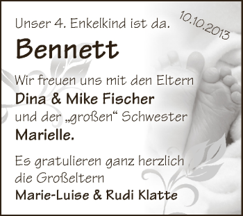 Babyanzeige von Bennett Fischer von WESER-KURIER