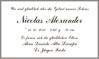 Babyanzeige von Nicolas Alexander  von WESER-KURIER