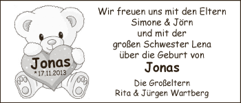 Babyanzeige von Jonas  von WESER-KURIER
