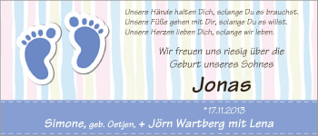 Babyanzeige von Jonas Wartberg von WESER-KURIER