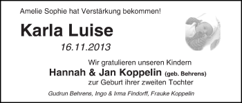 Babyanzeige von Karla Luise  von WESER-KURIER