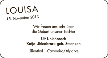 Babyanzeige von Louisa Uhlenbrock von WESER-KURIER