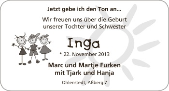 Babyanzeige von Inga  von WESER-KURIER