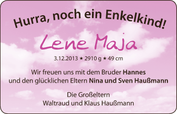 Babyanzeige von Lene Maja Haußmann von WESER-KURIER