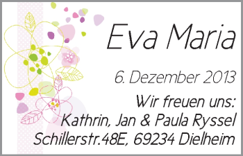 Babyanzeige von Eva Maria  von WESER-KURIER