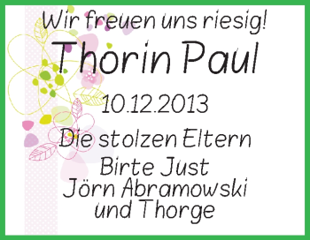 Babyanzeige von Thorin Paul  von WESER-KURIER