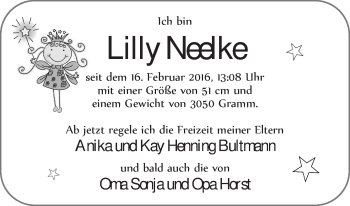 Babyanzeige von Lilly Neelke Bultmann von WESER-KURIER