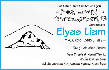Babyanzeige von Elyas Liam  von WESER-KURIER