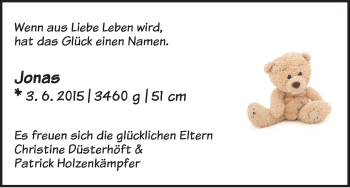 Babyanzeige von Jonas  von WESER-KURIER