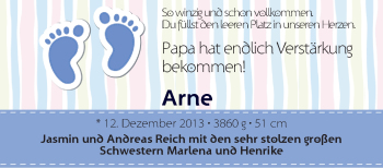 Babyanzeige von Arne  von WESER-KURIER