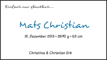 Babyanzeige von Mats Christian  von WESER-KURIER