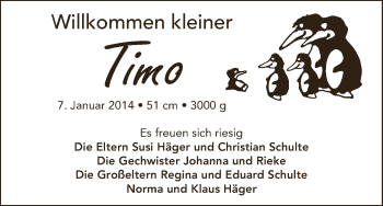 Babyanzeige von Timo Schulte von WESER-KURIER