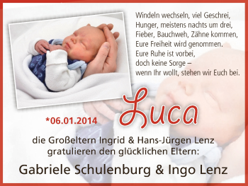 Babyanzeige von Luca Schulenburg von WESER-KURIER