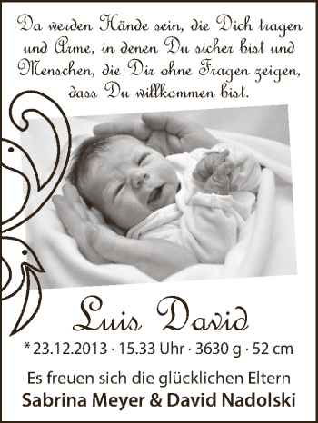 Babyanzeige von Luis David Nadolski von WESER-KURIER