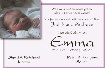 Babyanzeige von Emma  von WESER-KURIER