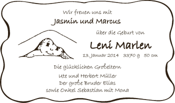 Babyanzeige von Leni Marlen Müller von WESER-KURIER