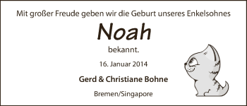 Babyanzeige von Noah Bohne-Gill von WESER-KURIER