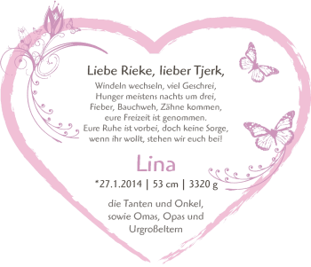 Babyanzeige von Lina  von WESER-KURIER