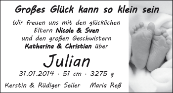 Babyanzeige von Julian  von WESER-KURIER