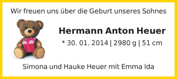 Babyanzeige von Hermann Anton Heuer von WESER-KURIER