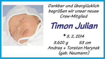 Babyanzeige von Timon Julian  von WESER-KURIER