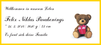 Babyanzeige von Felix Niklas Parakenings von WESER-KURIER