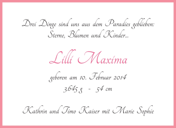 Babyanzeige von Lilli Maxima  von WESER-KURIER