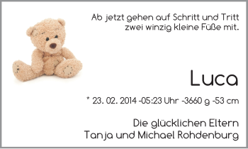 Babyanzeige von Luca Rohdenburg von WESER-KURIER