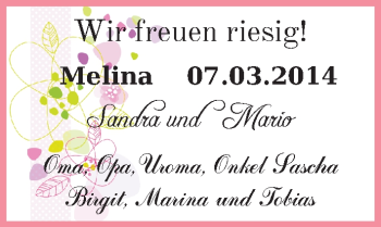 Babyanzeige von Melina  von WESER-KURIER