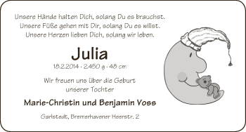 Babyanzeige von Julia  von WESER-KURIER