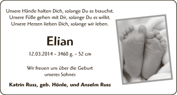 Babyanzeige von Elian Russ von WESER-KURIER