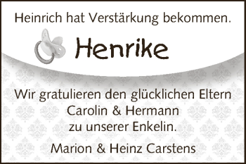 Babyanzeige von Henrike  von WESER-KURIER