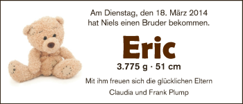 Babyanzeige von Eric Plump von WESER-KURIER