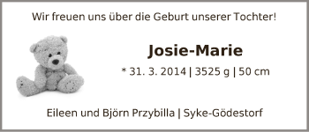 Babyanzeige von Josie-Marie Przybilla von WESER-KURIER