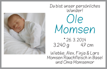 Babyanzeige von Ole Momsen von WESER-KURIER
