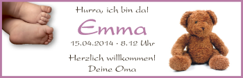 Babyanzeige von Emma  von WESER-KURIER