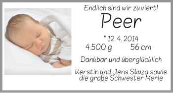Babyanzeige von Peer  von WESER-KURIER