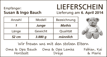 Babyanzeige von Mathis Bauch von WESER-KURIER